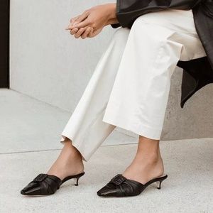 DEAR FRANCES Buckle Patent Leather Kitten Heel Mule in Black